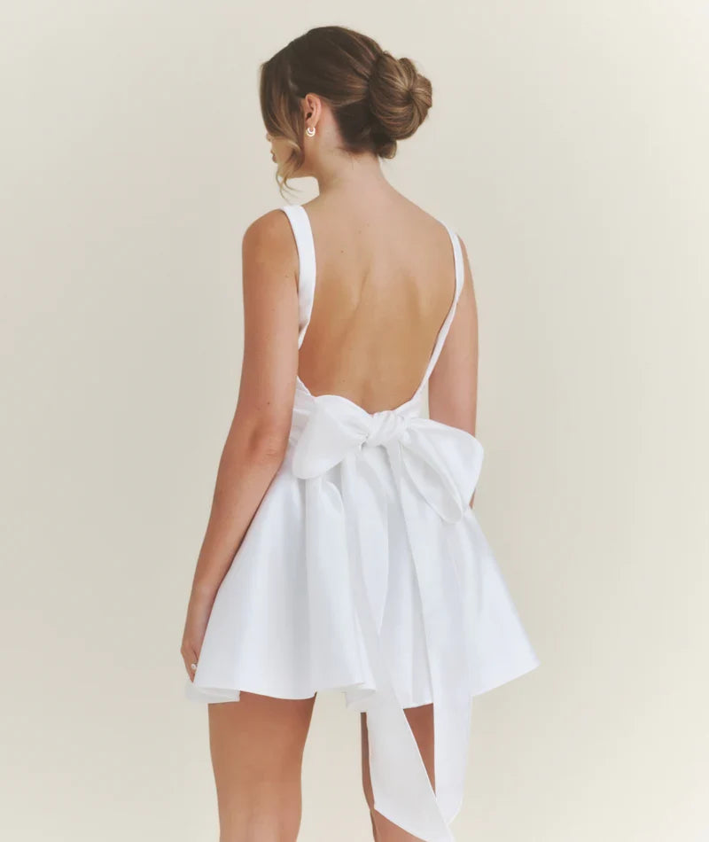 Special Occasion Sophisticated Graceful Elegant White Satin A-Line Sleeveless Mini Homecoming Dress