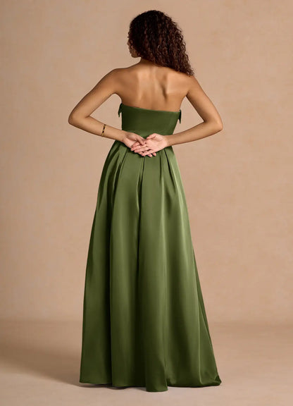 Sophisticated Graceful Stylish Refined Beautiful Timeless Elegant Satin A-Line Off-The-Shoulder Prom Dress