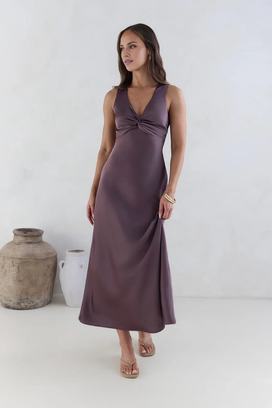 Refined Beautiful Timeless Special Occasion Sophisticated Elegant Purple Satin Sleeveless Prom Dress