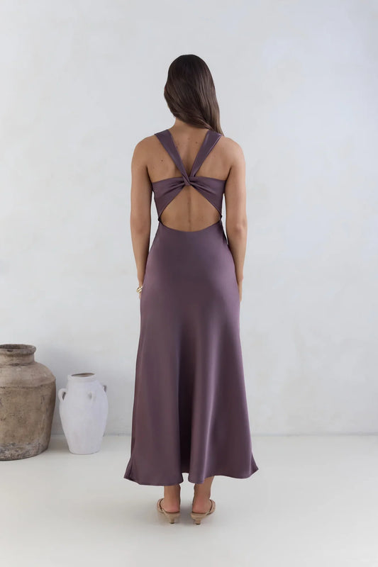 Refined Beautiful Timeless Special Occasion Sophisticated Elegant Purple Satin Sleeveless Prom Dress