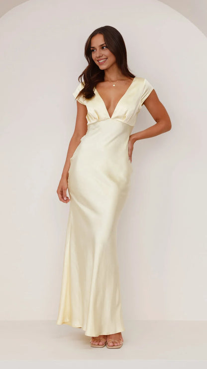 Special Occasion Sophisticated Graceful Stylish Refined Elegant Yellow Sheath Backless Prom Dress