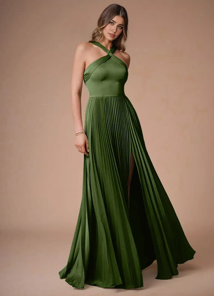 Beautiful Timeless Special Occasion Sophisticated Graceful Elegant Satin A-Line Halter Prom Dress