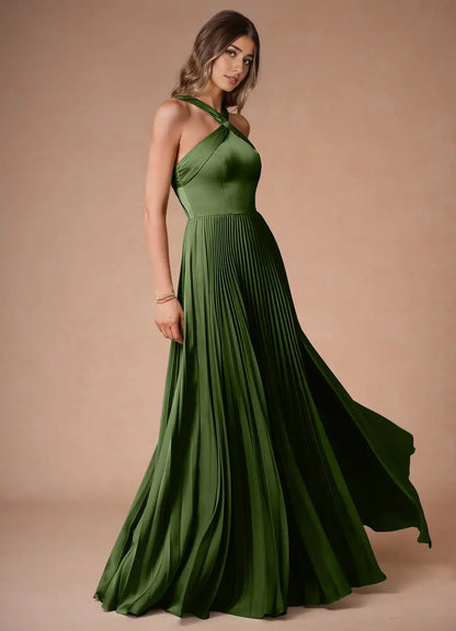Beautiful Timeless Special Occasion Sophisticated Graceful Elegant Satin A-Line Halter Prom Dress