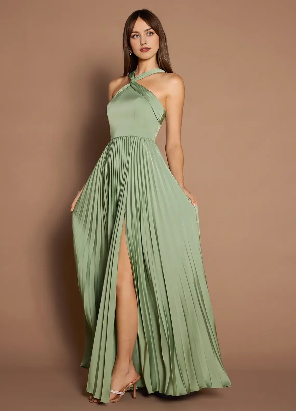 Beautiful Timeless Special Occasion Sophisticated Graceful Elegant Satin A-Line Halter Prom Dress