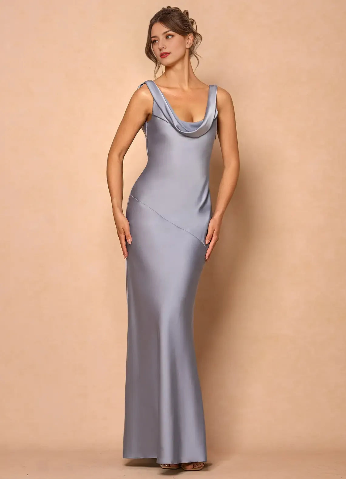 Refined Beautiful Timeless Special Occasion Elegant Satin Mermaid Cowl Sleeveless Prom Dress