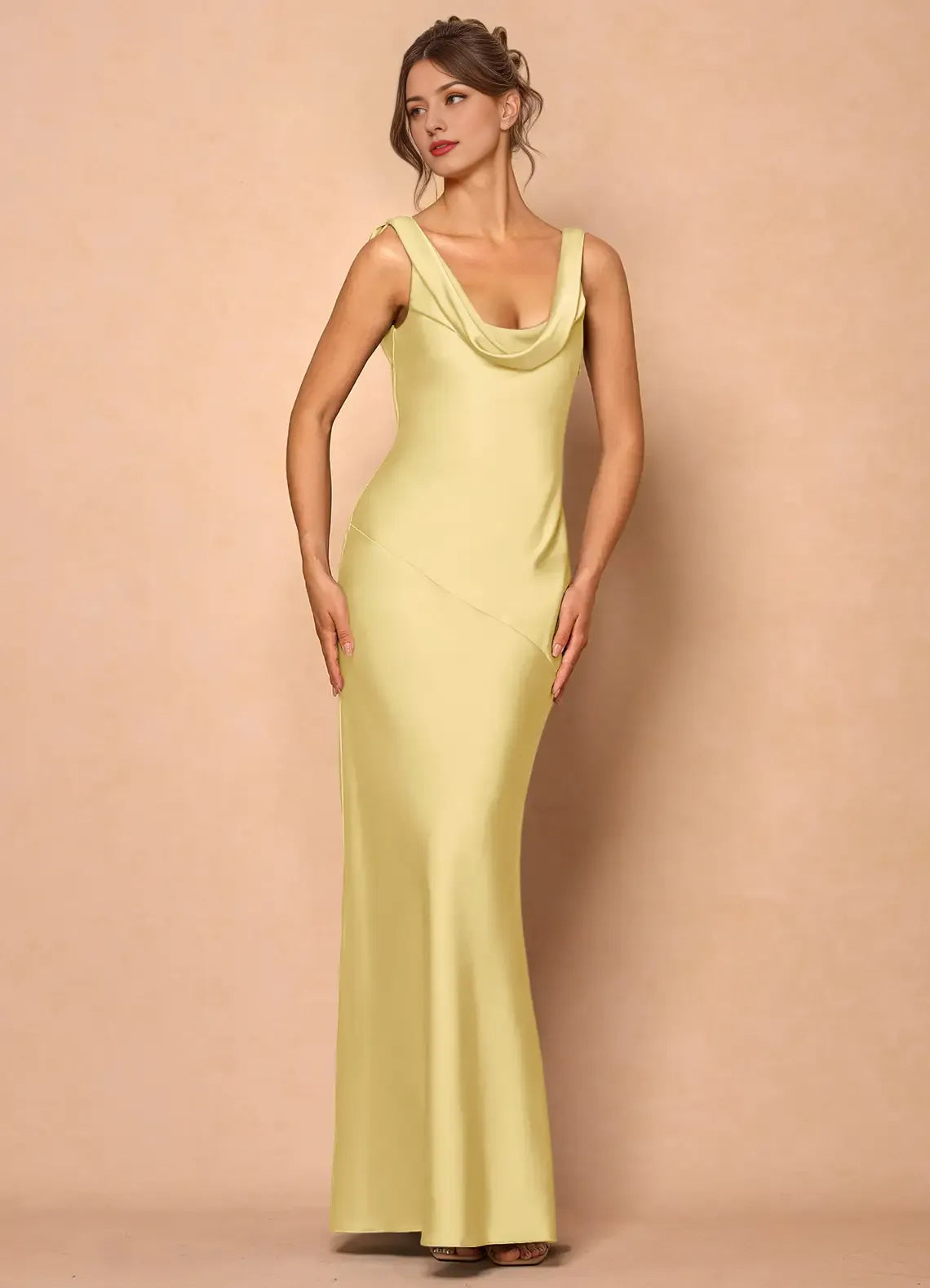 Refined Beautiful Timeless Special Occasion Elegant Satin Mermaid Cowl Sleeveless Prom Dress