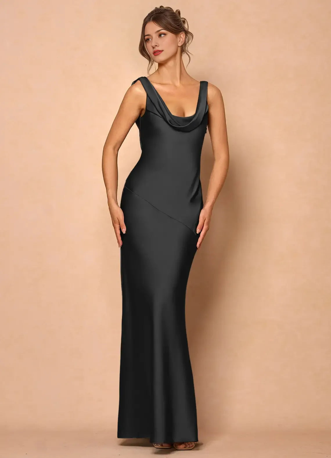 Refined Beautiful Timeless Special Occasion Elegant Satin Mermaid Cowl Sleeveless Prom Dress