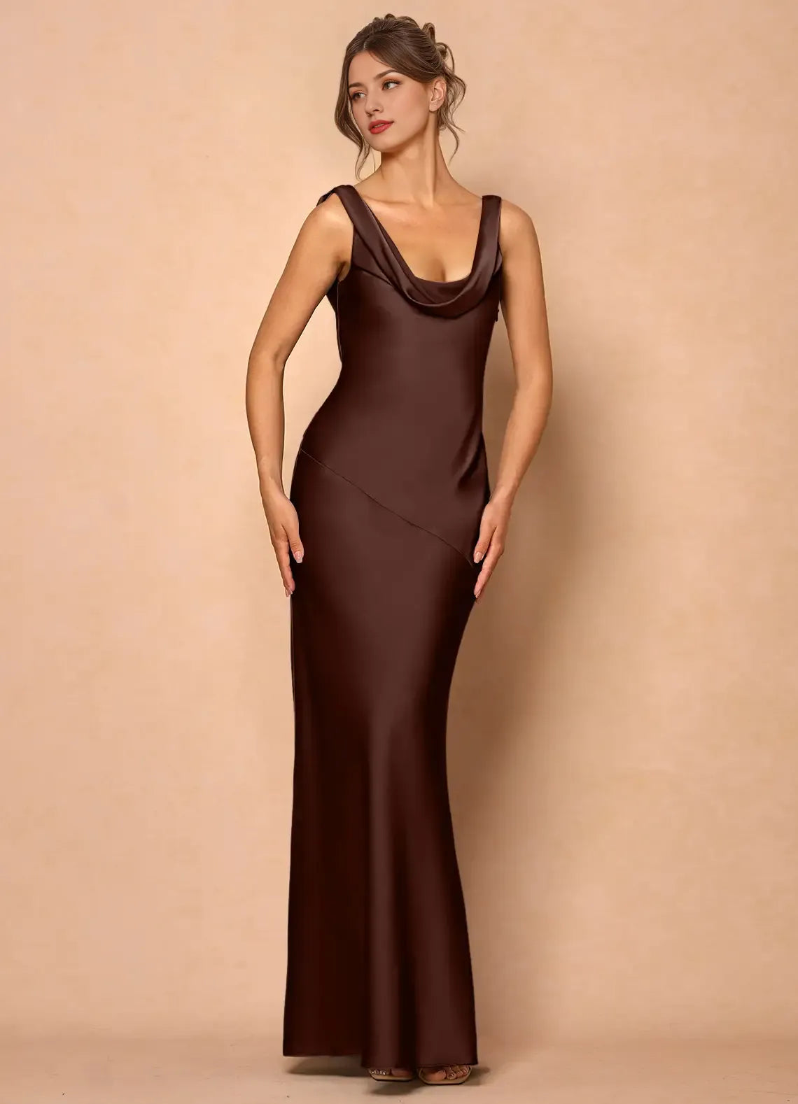 Refined Beautiful Timeless Special Occasion Elegant Satin Mermaid Cowl Sleeveless Prom Dress