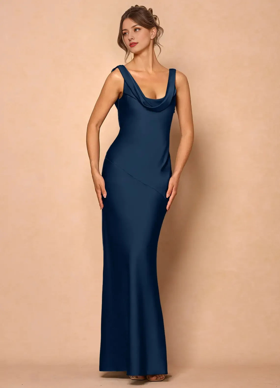 Refined Beautiful Timeless Special Occasion Elegant Satin Mermaid Cowl Sleeveless Prom Dress