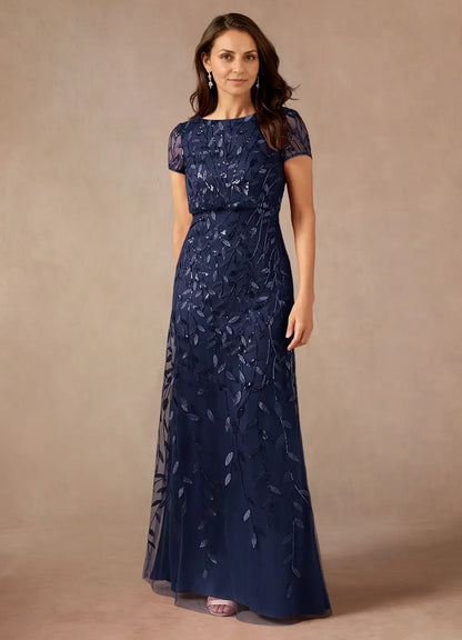 Graceful Elegant Sequins A-Line Short Sleeve Short Mother of the Bride Dress