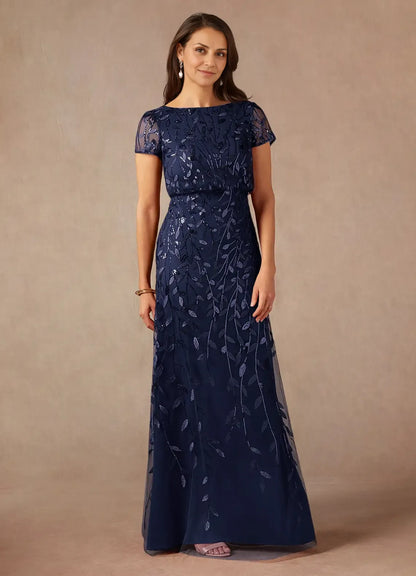 Graceful Elegant Sequins A-Line Short Sleeve Short Mother of the Bride Dress