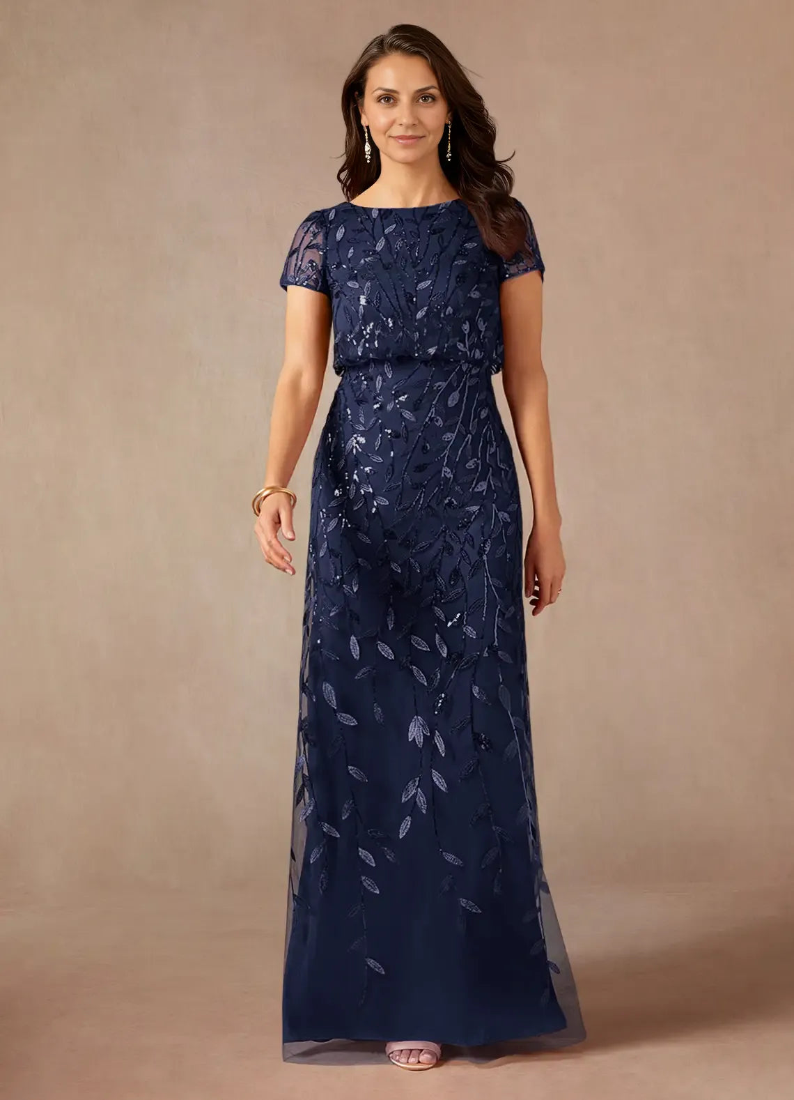 Graceful Elegant Sequins A-Line Short Sleeve Short Mother of the Bride Dress