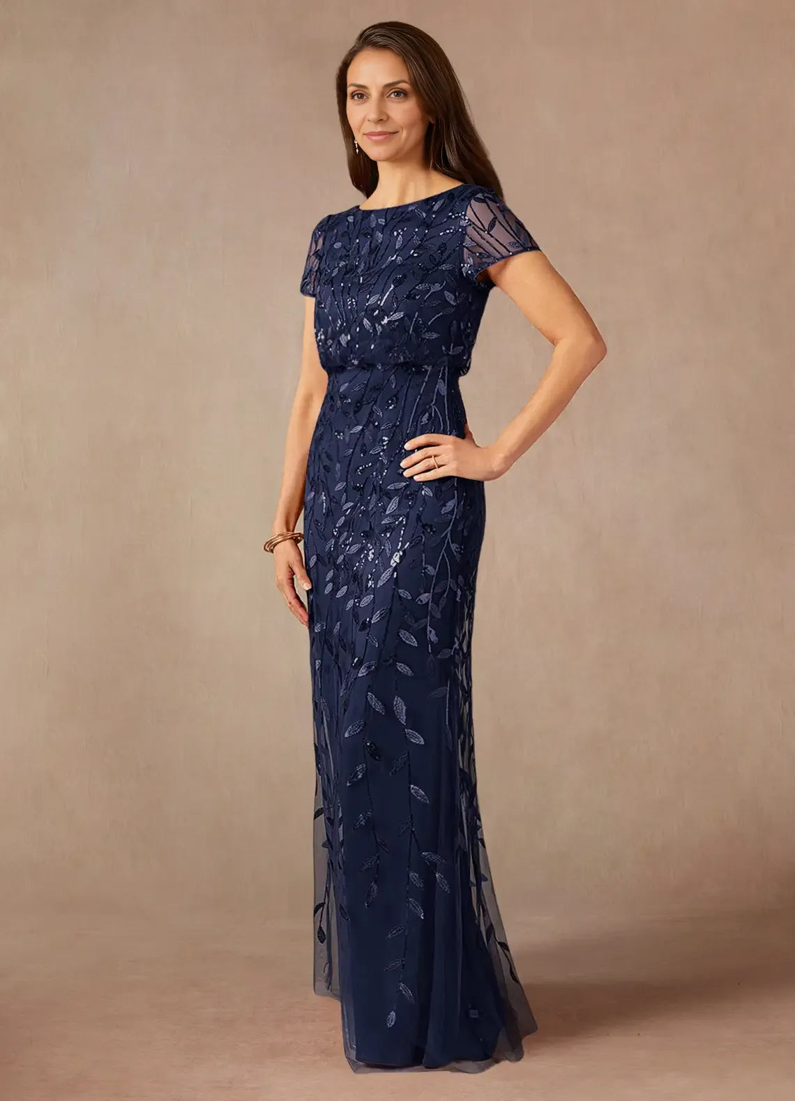 Graceful Elegant Sequins A-Line Short Sleeve Short Mother of the Bride Dress