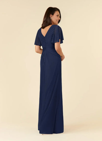 Timeless Special Occasion Elegant A-Line V-Neck Pleated Mother of the Bride Dress