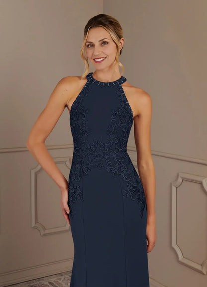 Graceful Stylish Elegant Lace Mermaid Halter Sleeveless Mother of the Bride Dress