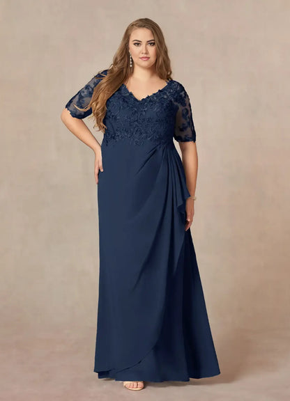 Elegant Red Chiffon A-Line V-Neck Short Sleeve Short Mother of the Bride Dress