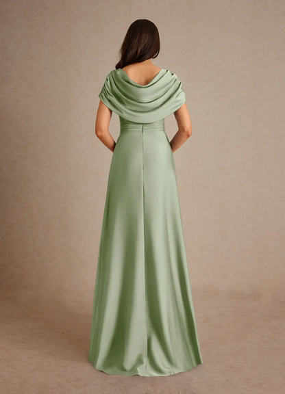 Timeless Chic Elegant Satin A-Line Cowl Pleated Mother of the Bride Dress