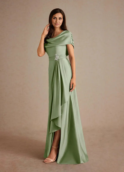 Timeless Chic Elegant Satin A-Line Cowl Pleated Mother of the Bride Dress
