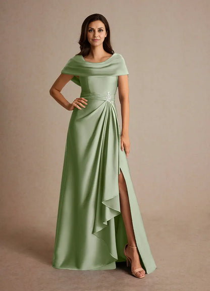 Timeless Chic Elegant Satin A-Line Cowl Pleated Mother of the Bride Dress