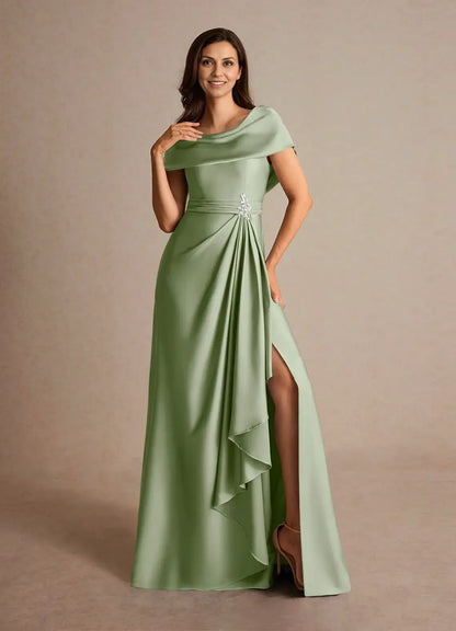 Timeless Chic Elegant Satin A-Line Cowl Pleated Mother of the Bride Dress