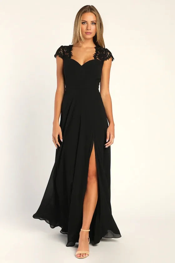 Graceful Stylish Refined Beautiful Elegant Black Lace A-Line Sweetheart Backless Prom Dress