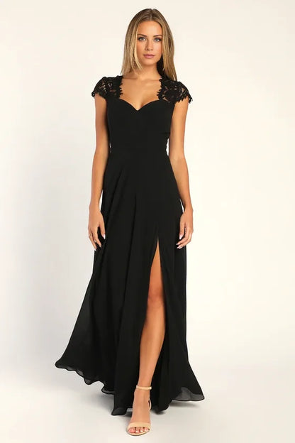 Graceful Stylish Refined Beautiful Elegant Black Lace A-Line Sweetheart Backless Prom Dress