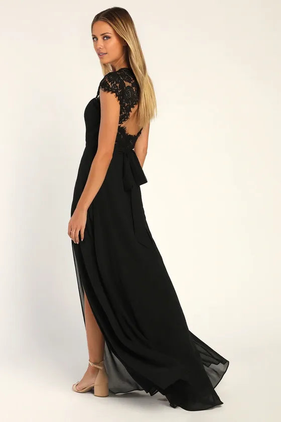 Graceful Stylish Refined Beautiful Elegant Black Lace A-Line Sweetheart Backless Prom Dress