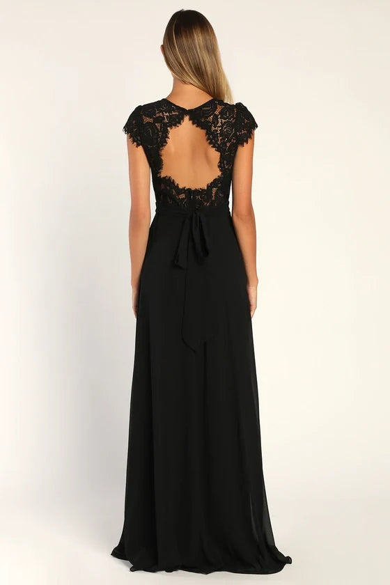 Graceful Stylish Refined Beautiful Elegant Black Lace A-Line Sweetheart Backless Prom Dress