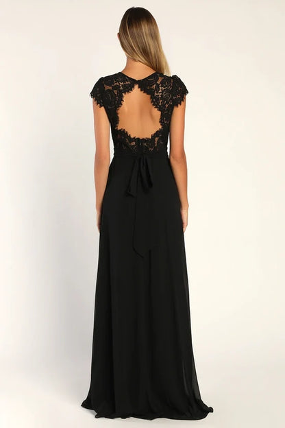 Graceful Stylish Refined Beautiful Elegant Black Lace A-Line Sweetheart Backless Prom Dress