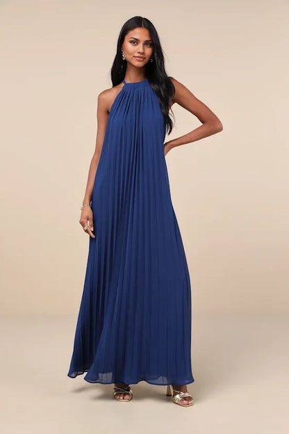 Beautiful Timeless Special Occasion Sophisticated Elegant Blue Chiffon A-Line Sleeveless Prom Dress
