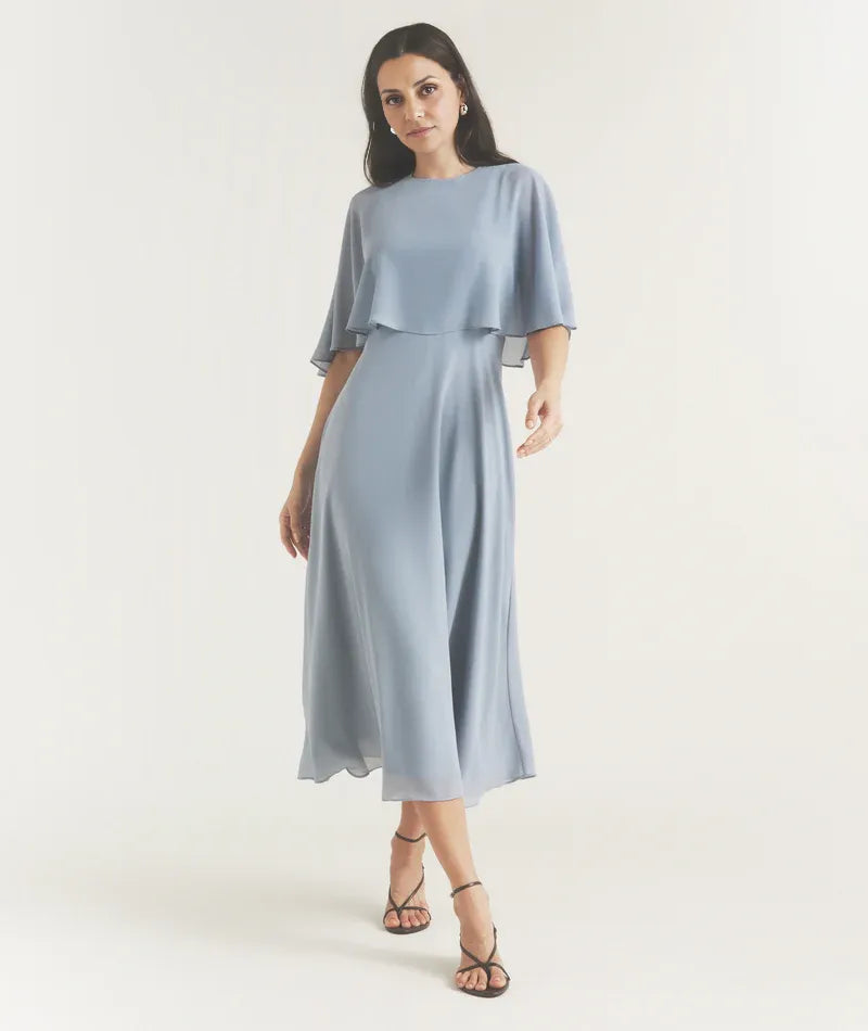 Sophisticated Graceful Stylish Elegant Chiffon A-Line Tea-Length Mother of the Bride Dress