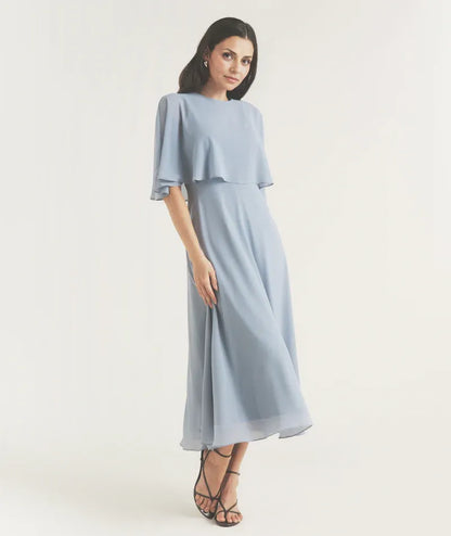 Sophisticated Graceful Stylish Elegant Chiffon A-Line Tea-Length Mother of the Bride Dress