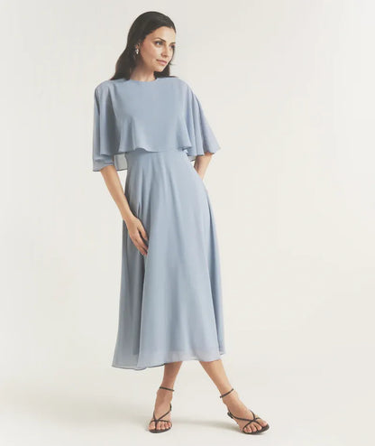 Sophisticated Graceful Stylish Elegant Chiffon A-Line Tea-Length Mother of the Bride Dress