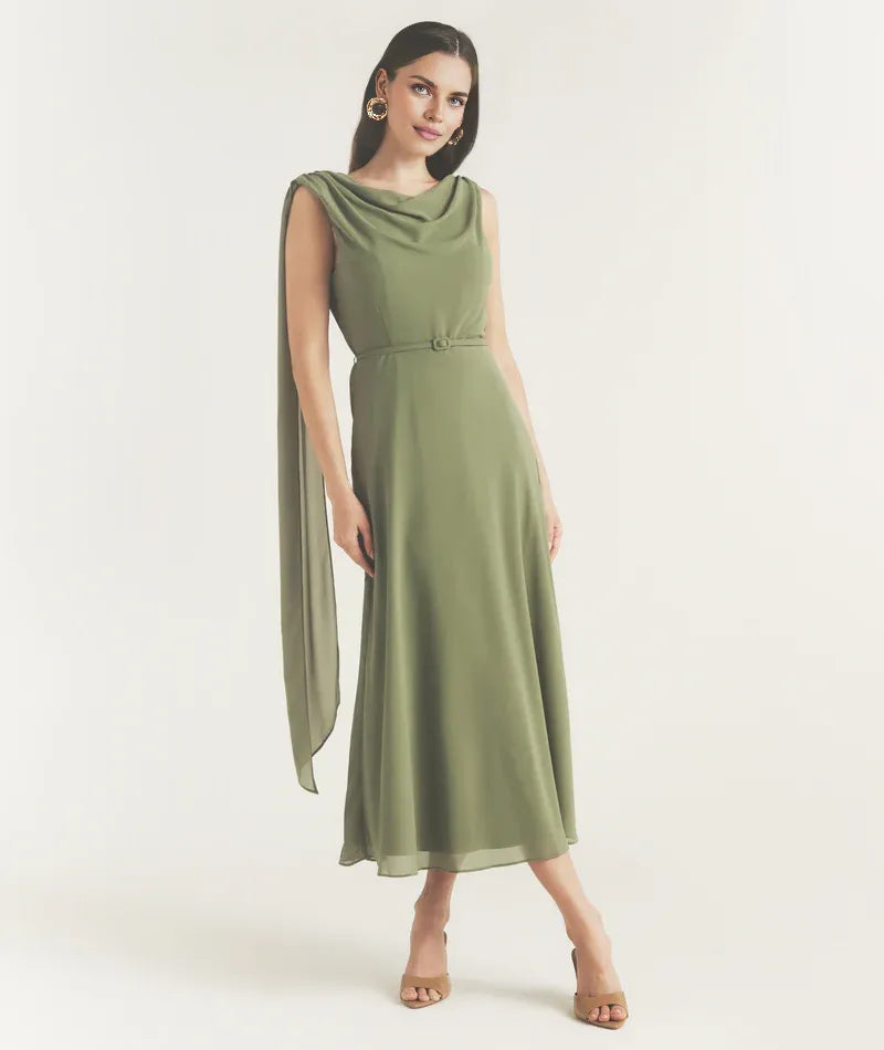 Timeless Special Occasion Sophisticated Graceful Elegant A-Line Cowl Sleeveless Midi Prom Dress