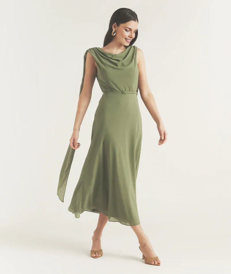 Timeless Special Occasion Sophisticated Graceful Elegant A-Line Cowl Sleeveless Midi Prom Dress