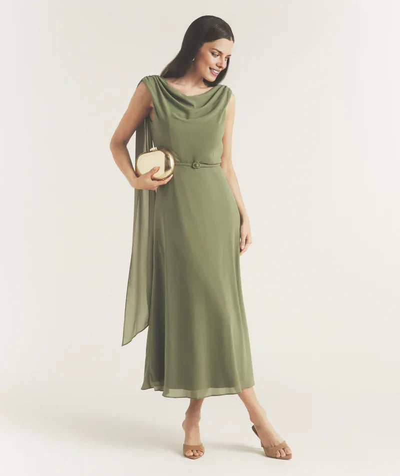 Timeless Special Occasion Sophisticated Graceful Elegant A-Line Cowl Sleeveless Midi Prom Dress