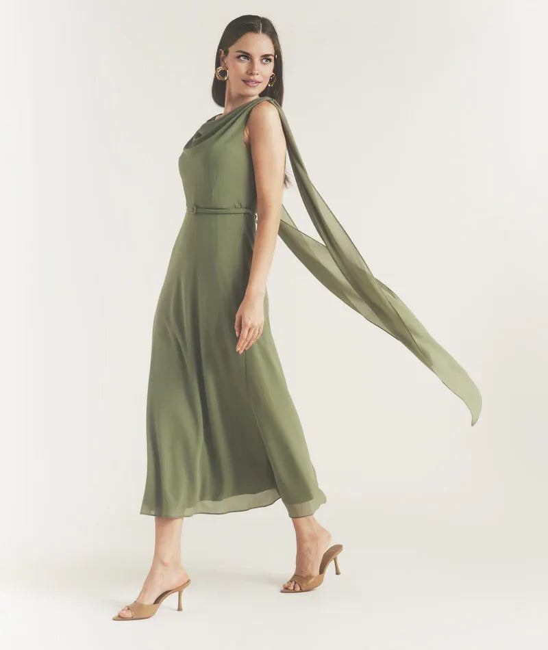 Timeless Special Occasion Sophisticated Graceful Elegant A-Line Cowl Sleeveless Midi Prom Dress