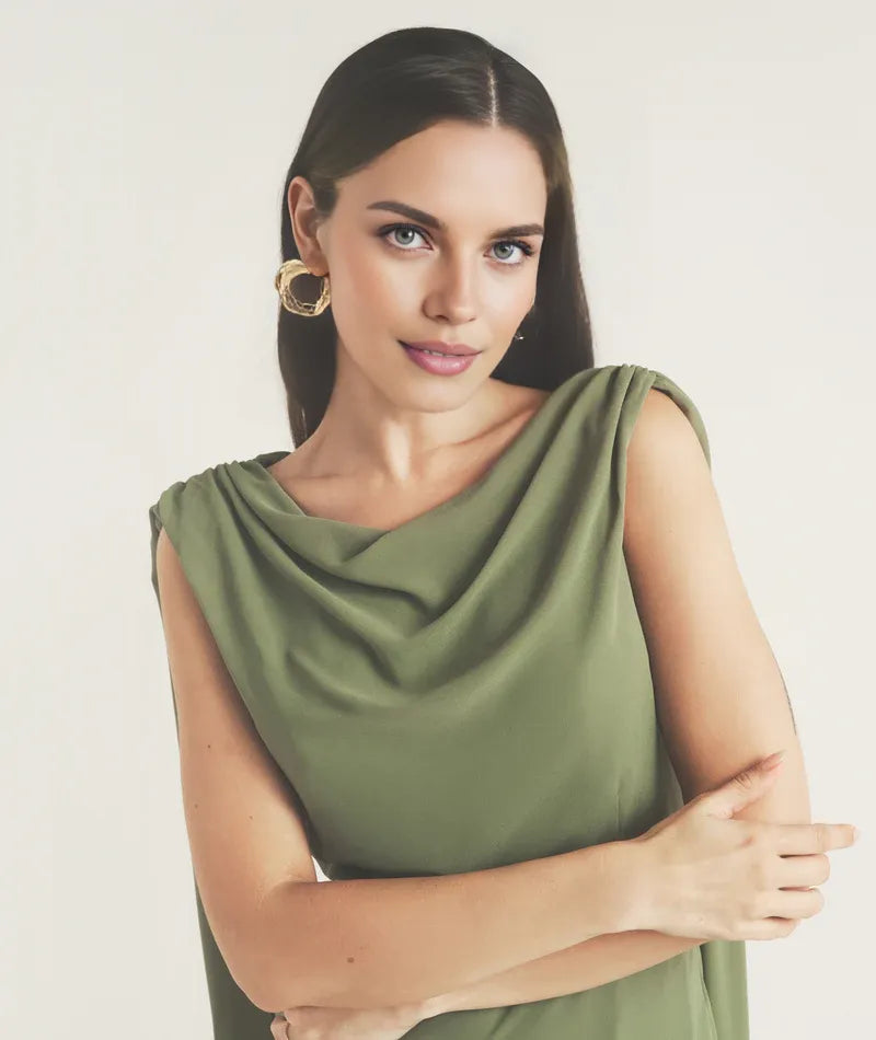 Timeless Special Occasion Sophisticated Graceful Elegant A-Line Cowl Sleeveless Midi Prom Dress