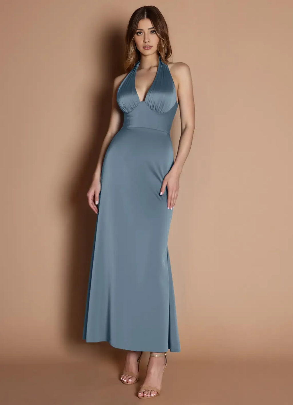 Refined Beautiful Timeless Special Occasion Elegant Mermaid Halter Sleeveless Tea-Length Prom Dress
