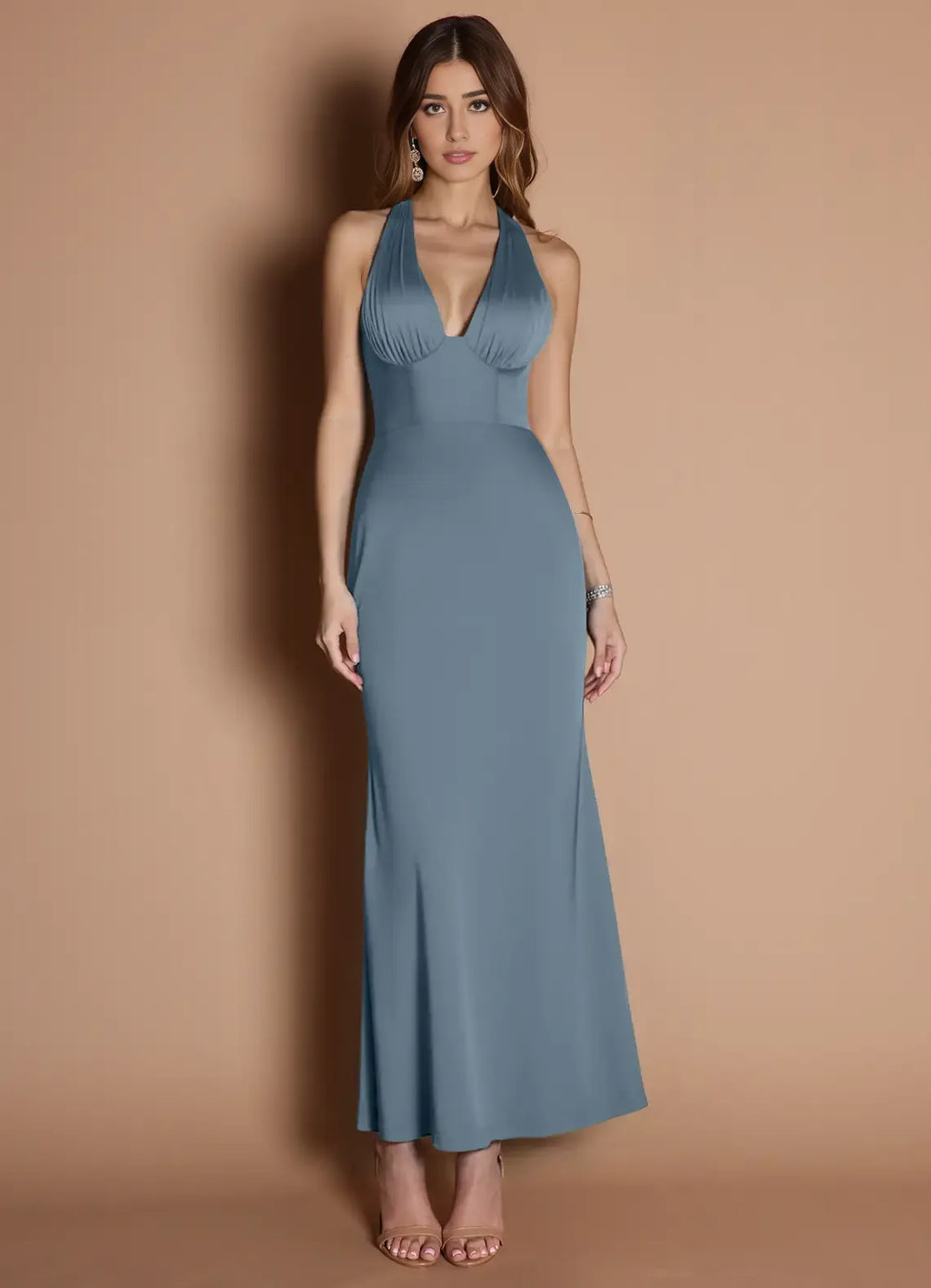 Refined Beautiful Timeless Special Occasion Elegant Mermaid Halter Sleeveless Tea-Length Prom Dress