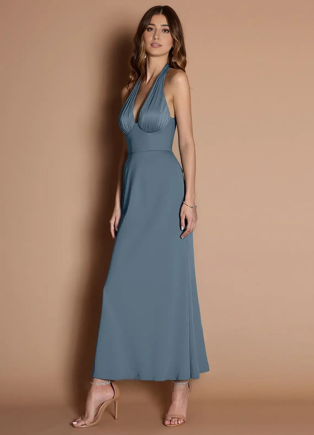 Refined Beautiful Timeless Special Occasion Elegant Mermaid Halter Sleeveless Tea-Length Prom Dress