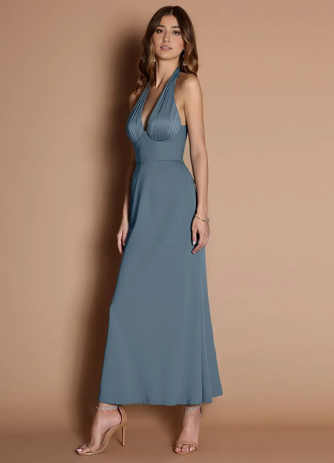 Refined Beautiful Timeless Special Occasion Elegant Mermaid Halter Sleeveless Tea-Length Prom Dress