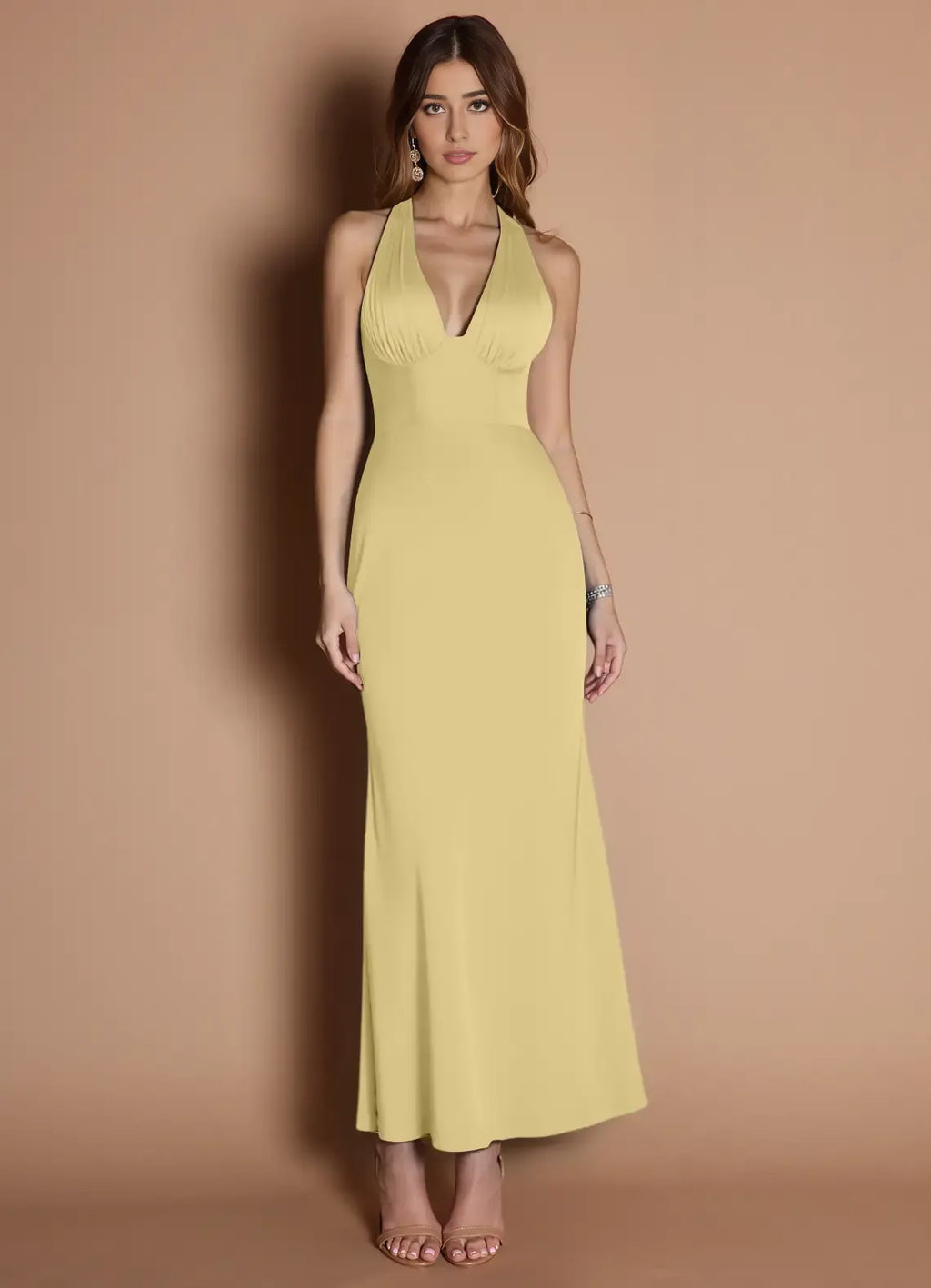 Refined Beautiful Timeless Special Occasion Elegant Mermaid Halter Sleeveless Tea-Length Prom Dress