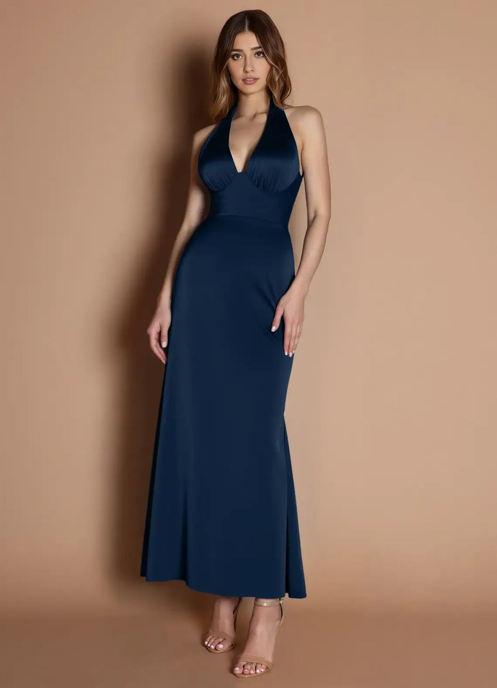 Refined Beautiful Timeless Special Occasion Elegant Mermaid Halter Sleeveless Tea-Length Prom Dress