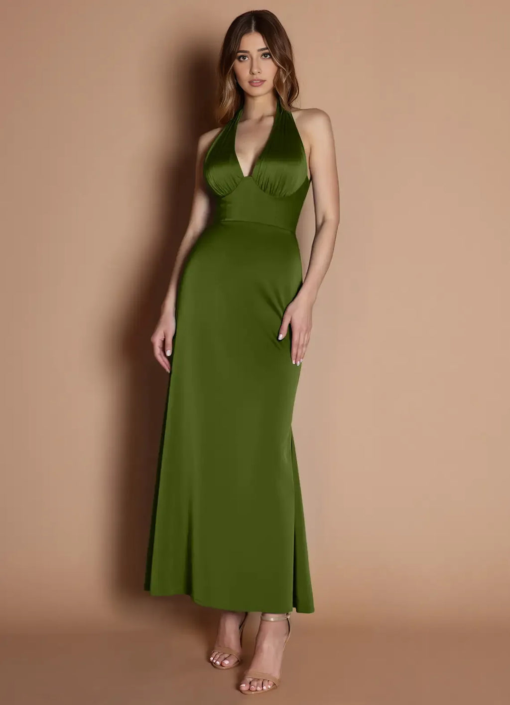 Refined Beautiful Timeless Special Occasion Elegant Mermaid Halter Sleeveless Tea-Length Prom Dress