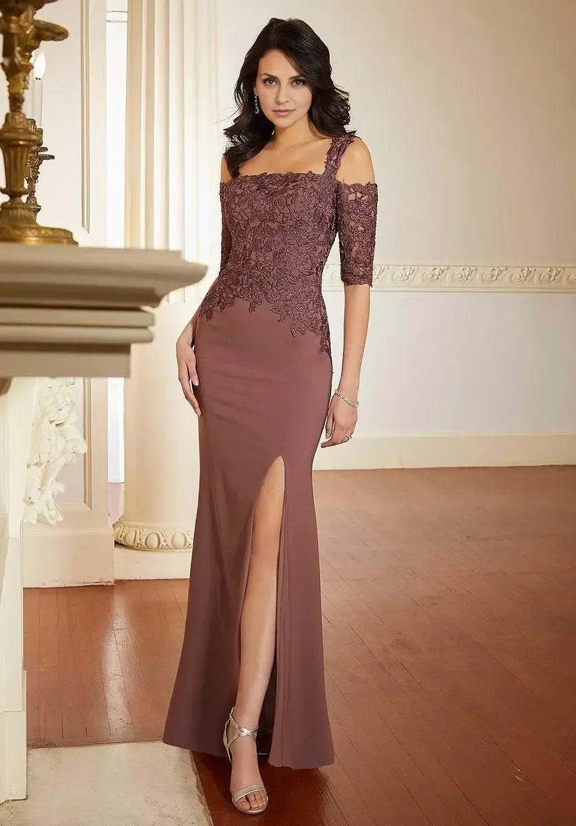 Graceful Stylish Elegant Red Lace Mermaid Off-The-Shoulder Mother of the Bride Dress