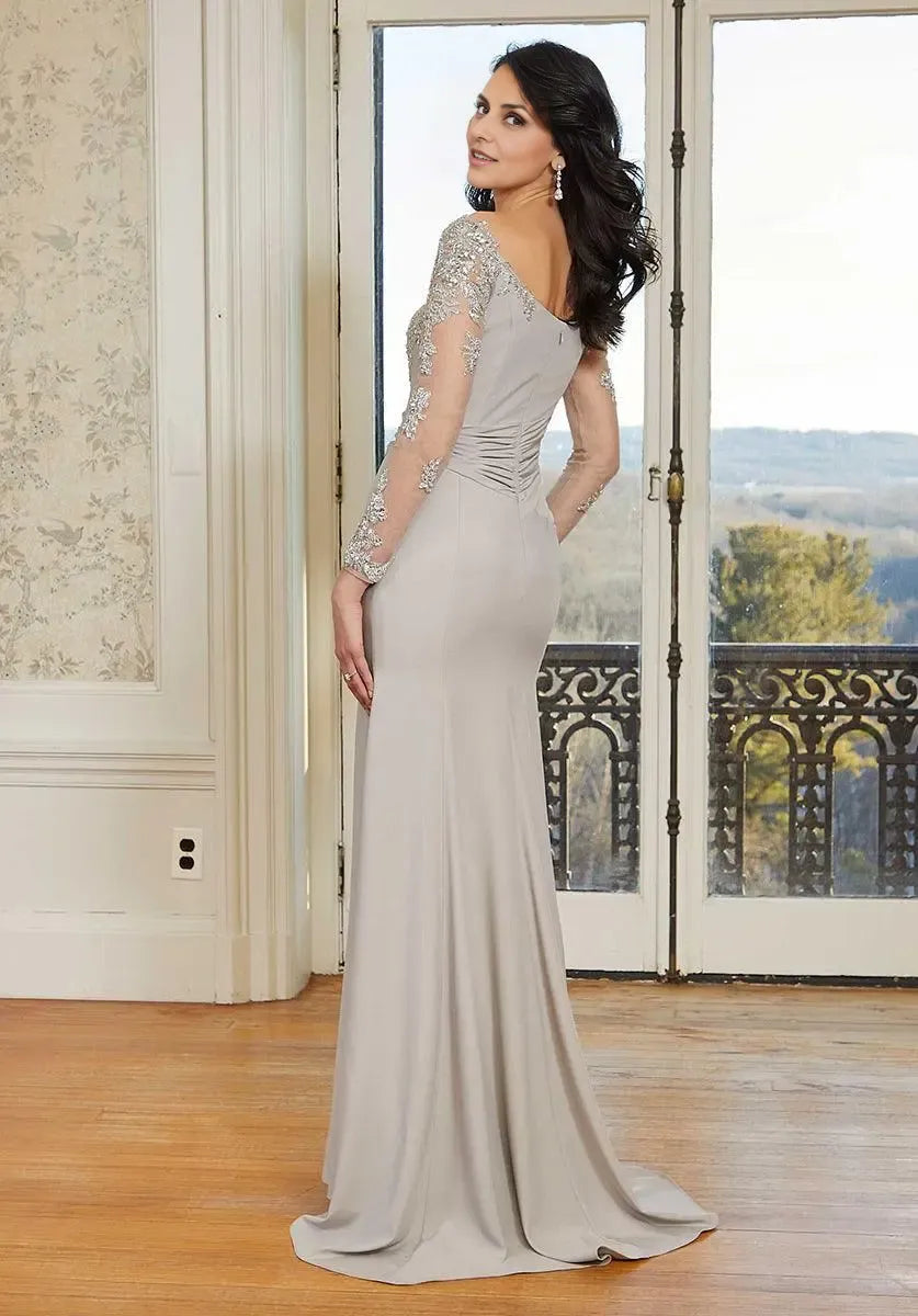 Elegant Lace Mermaid Off-The-Shoulder Long Sleeve Long Mother of the Bride Dress
