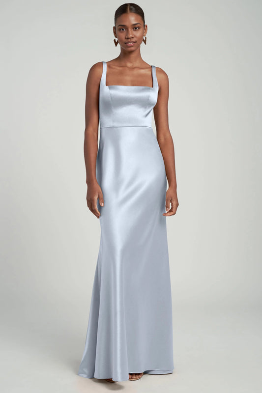 Refined Beautiful Timeless Special Occasion Sophisticated Elegant Satin Sheath Floor-Length Bridesmaid Dress
