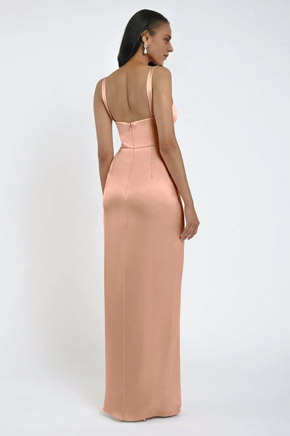 Timeless Special Occasion Sophisticated Elegant Satin Sheath Square Neck Sleeveless Prom Dress