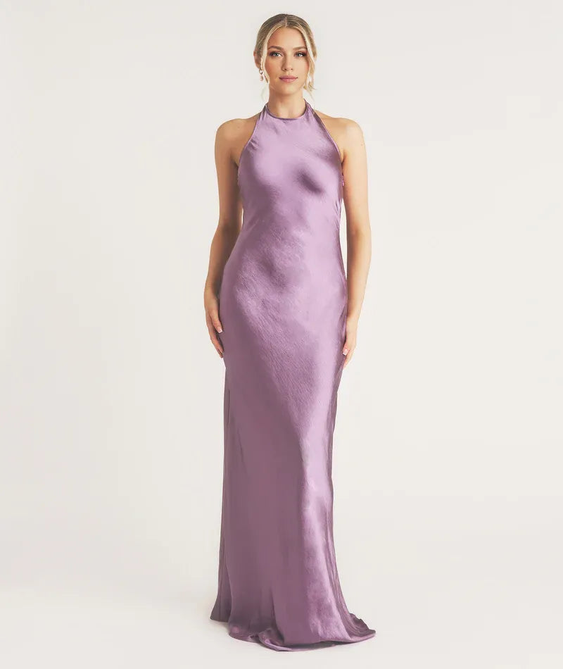 Sophisticated Graceful Stylish Refined Beautiful Elegant Satin Scoop Neck Sleeveless Bridesmaid Dress
